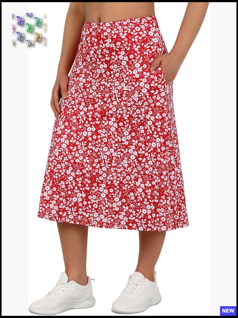 Women's Midi Length Skort With Pockets Modest Athletic Skirt 28" Long